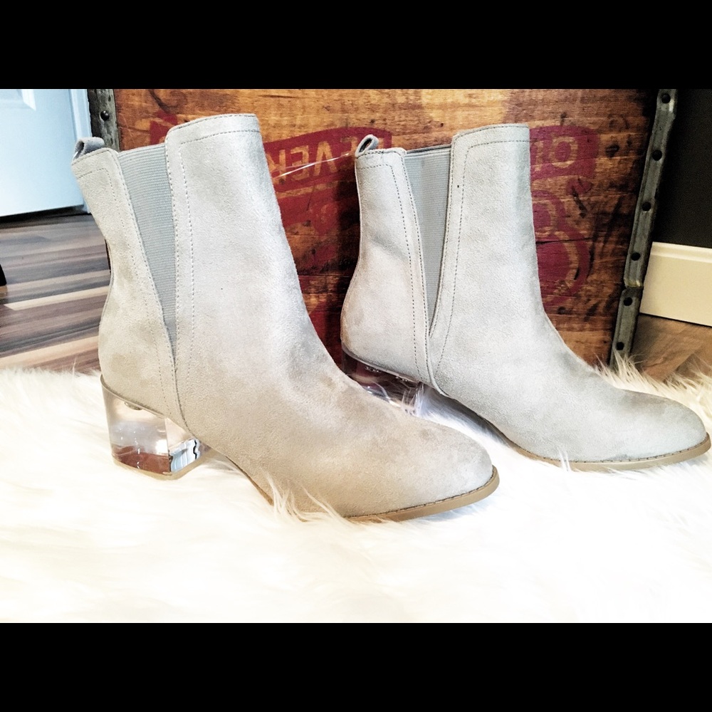 Light Grey Suede Booties With See Through Heel - Picture 6 of 8